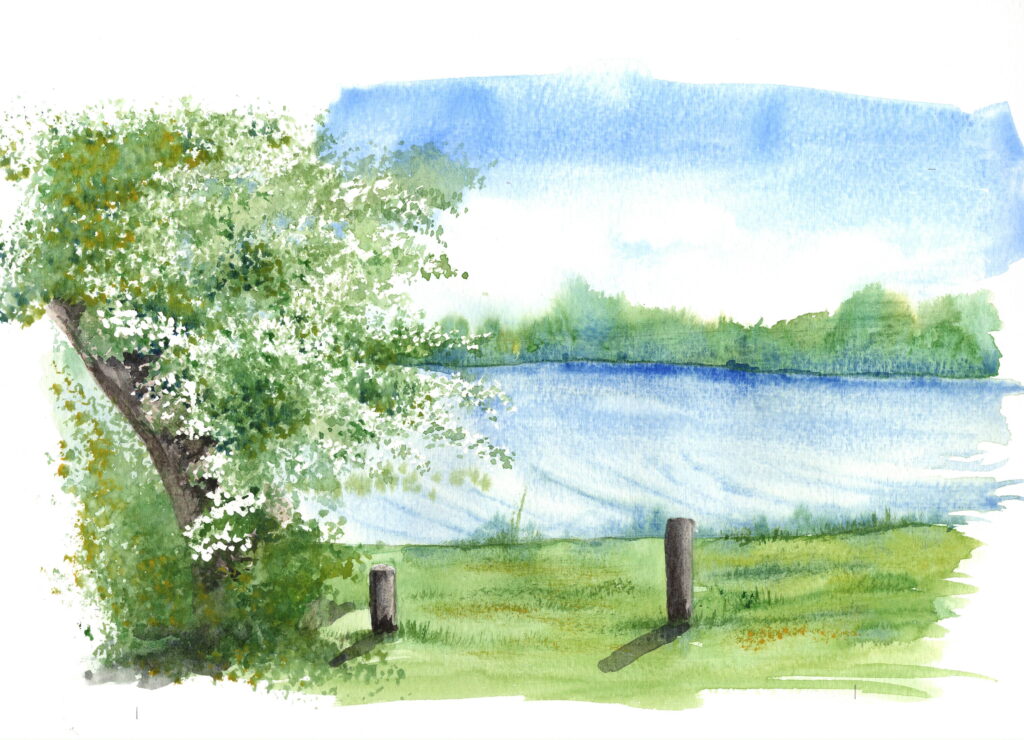 Boat Launch, Lake Sadawga completed in a Watercolor Workshop